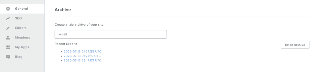 General settings, archive site